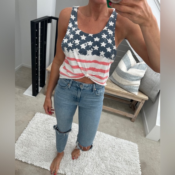 American flag cut off crop top red white & blue casual holiday summer beach M - Picture 3 of 12